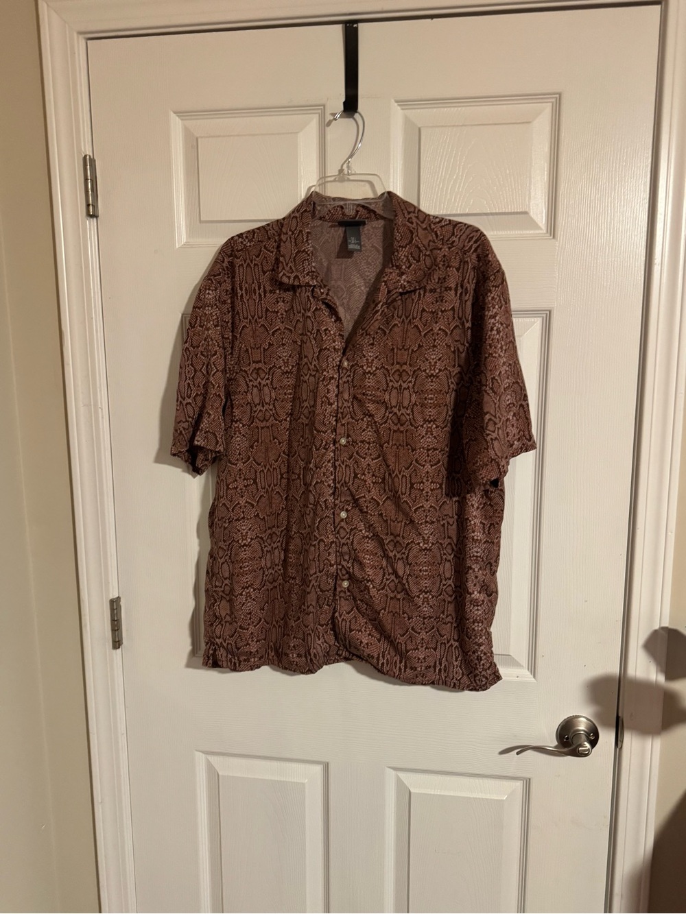 H&M Men's Short-Sleeve Snake-Print Button Down Shirt in Brown